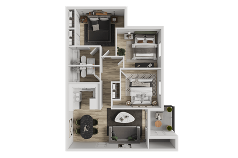 Floor plan for 3 beds, 2 baths, 1028 sqft